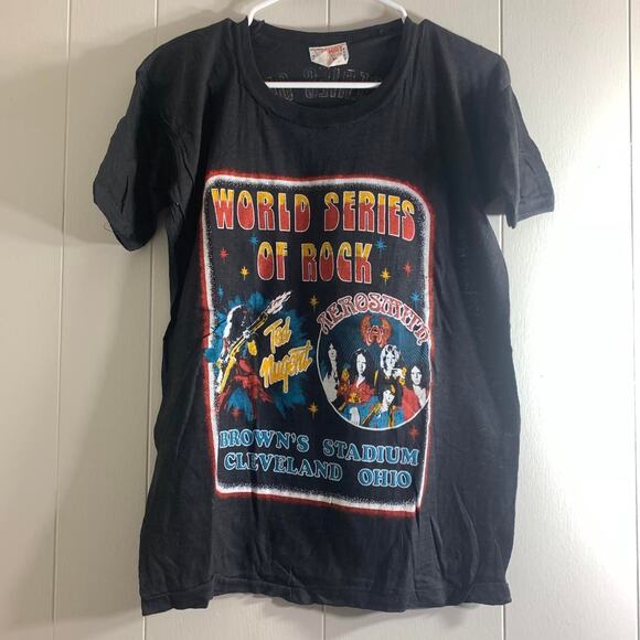 1979 AEROSMITH TED NUGENT JOURNEY AC/DC THIN LIZZY double sided tee shirt M - Picture 2 of 7